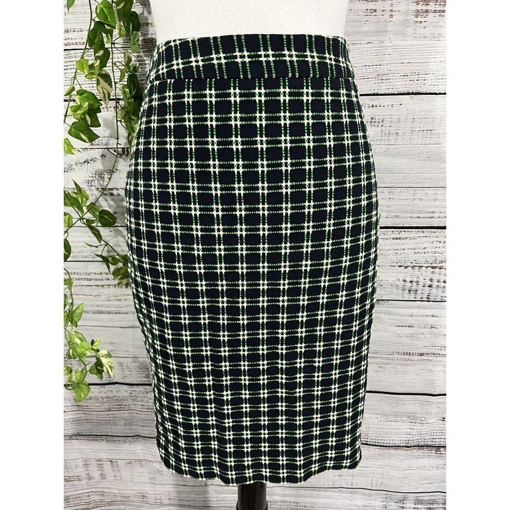 The Limited Skirt size 4 Navy Blue Green Plaid Pencil Knee Career Preppy Slim